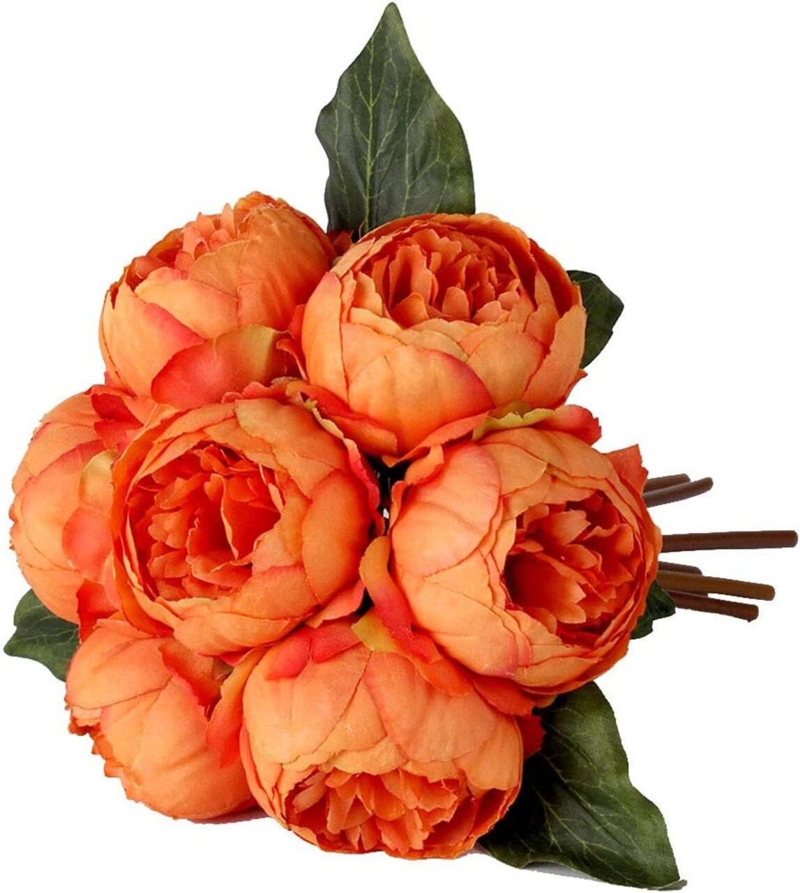 Orange Artificial Peony Flowers Bouquet, Silk Fake Floral Arrangement with 7 Heads, DIY Wedding Decorations, Table Centerpieces, Home, Kitchen & Party Decor